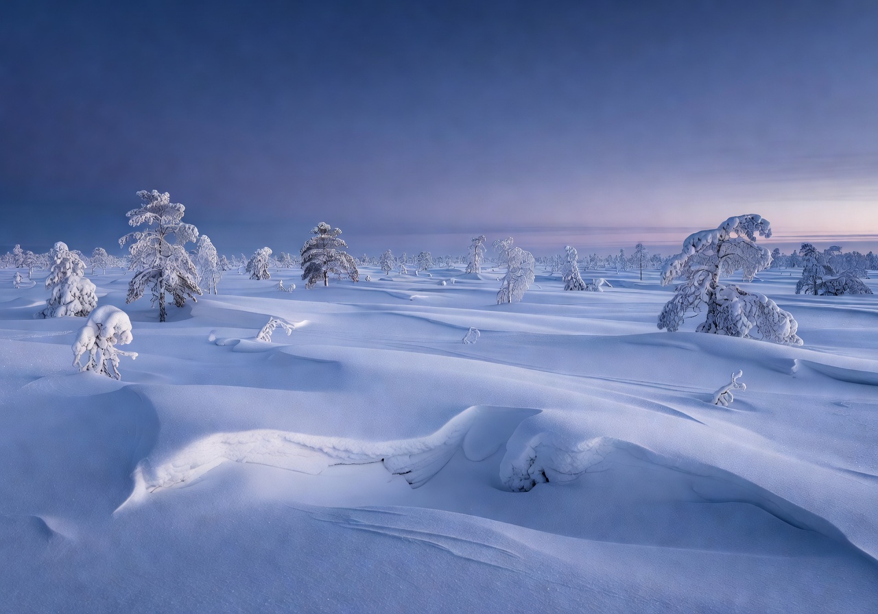 Vast untouched winter wilderness in Finnish Lapland